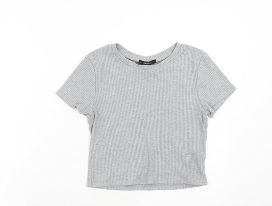 FOREVER 21 Womens Grey Polyester Cropped T-Shirt Size M Round Neck