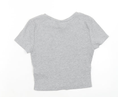 FOREVER 21 Womens Grey Polyester Cropped T-Shirt Size M Round Neck