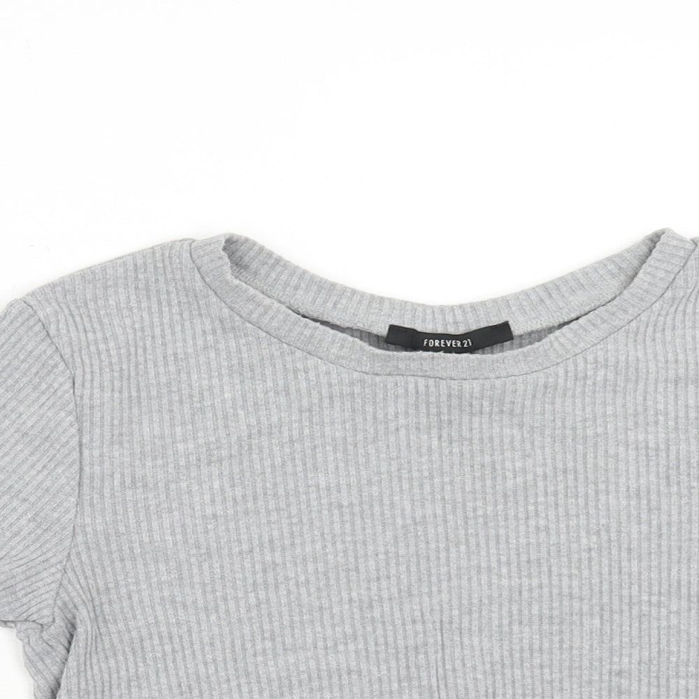 FOREVER 21 Womens Grey Polyester Cropped T-Shirt Size M Round Neck