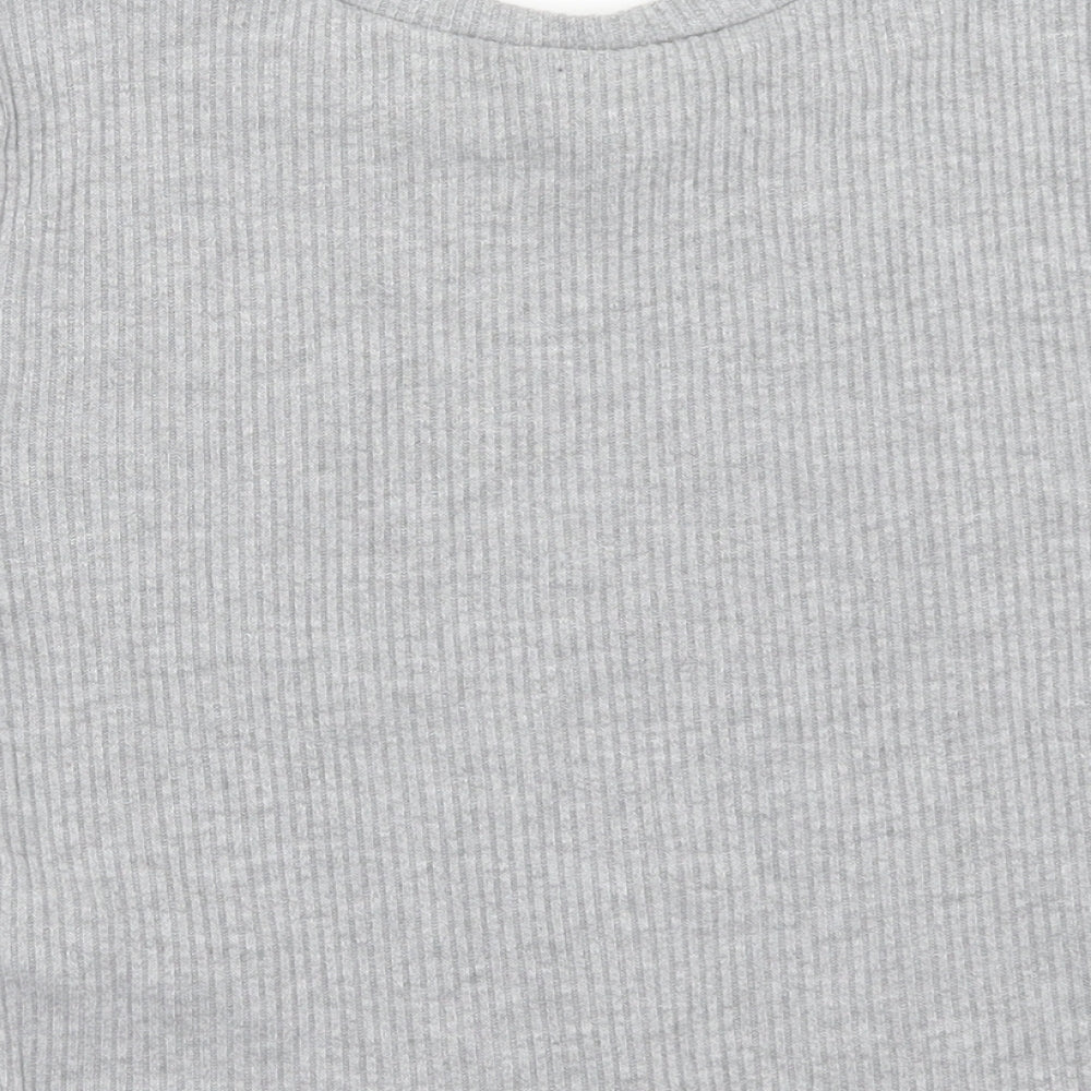 FOREVER 21 Womens Grey Polyester Cropped T-Shirt Size M Round Neck