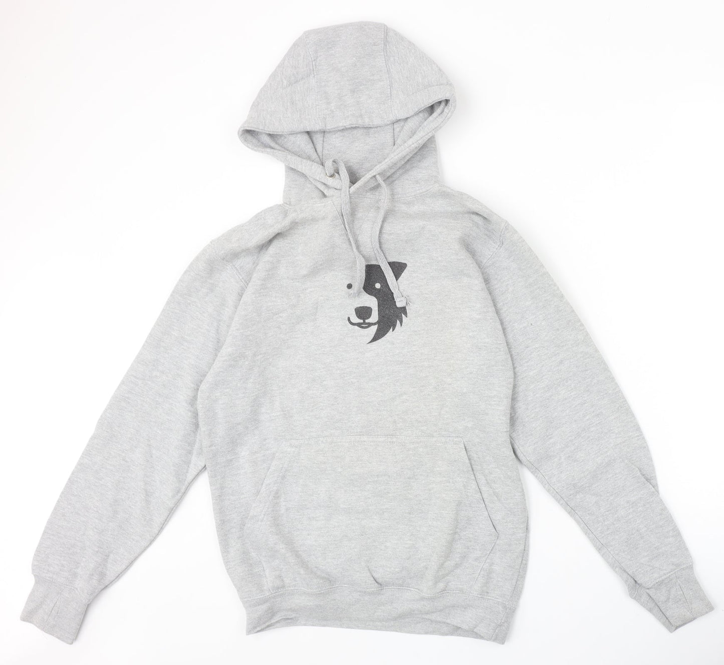 Just Hoods Womens Grey Cotton Pullover Hoodie Size S Pullover - Zak The Collie Dog