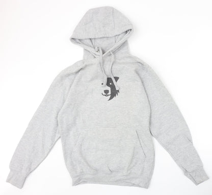 Just Hoods Womens Grey Cotton Pullover Hoodie Size S Pullover - Zak The Collie Dog