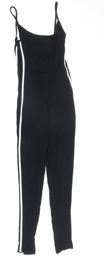 PRETTYLITTLETHING Womens Black Viscose Unitard One-Piece Size 6 Pullover - Side Stripe