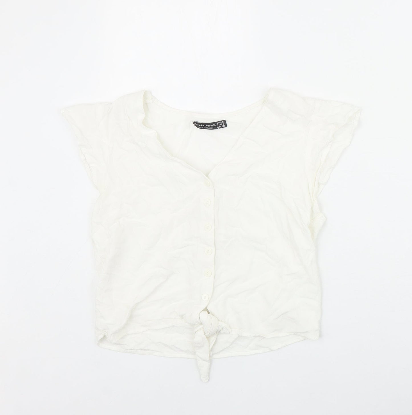 Womens UK Size S Bershka Ivory Basic Button-Up