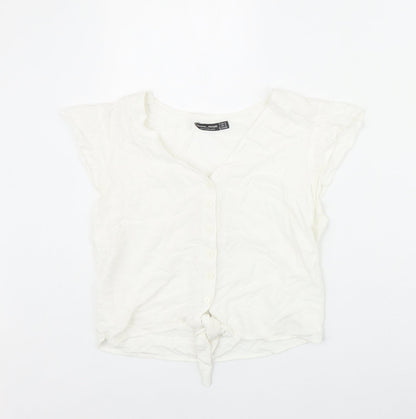 Womens UK Size S Bershka Ivory Basic Button-Up