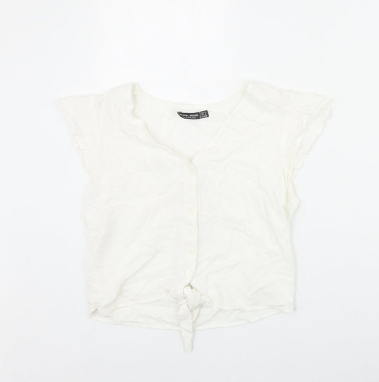 Womens UK Size S Bershka Ivory Basic Button-Up