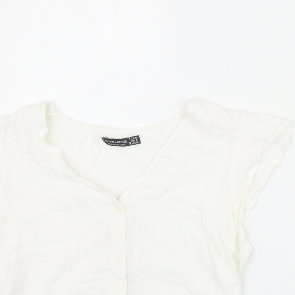 Womens UK Size S Bershka Ivory Basic Button-Up