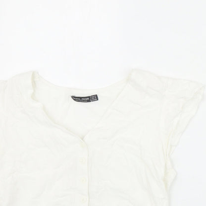 Womens UK Size S Bershka Ivory Basic Button-Up