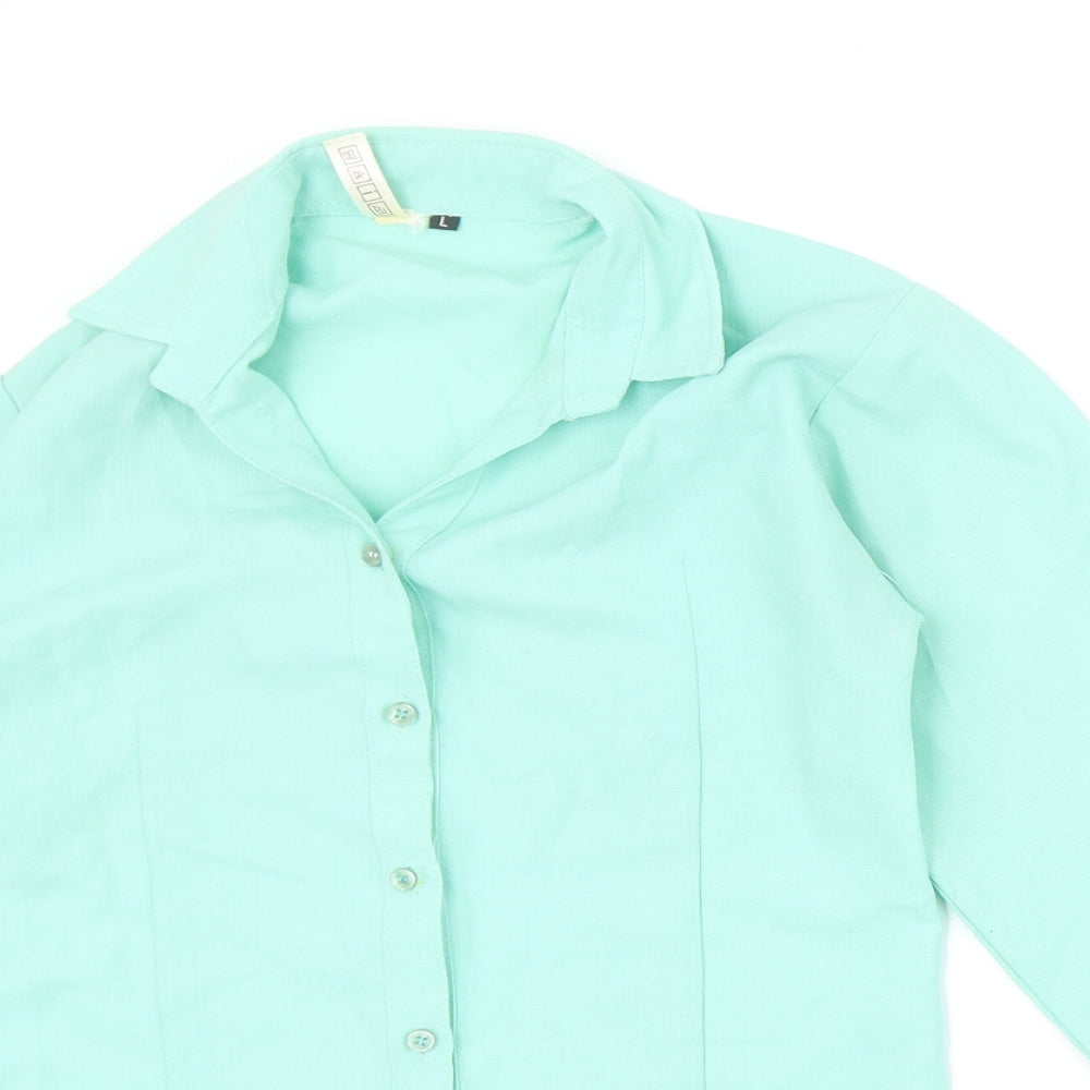 Womens UK Size L Dotti Green Basic Button-Up