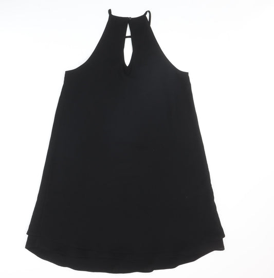 Only Womens Black Polyester Trapeze & Swing Size 10 Round Neck Button