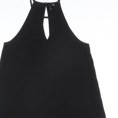 Only Womens Black Polyester Trapeze & Swing Size 10 Round Neck Button