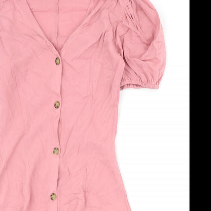 Divided Womens Pink Viscose A-Line Size 6 V-Neck Button - Puff Sleeve