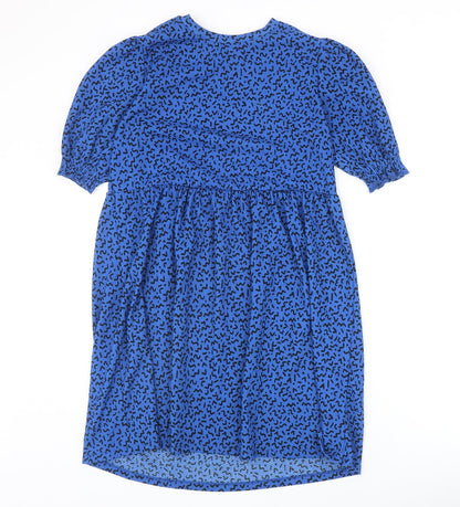 New Look Womens Blue Geometric Polyester A-Line Size 12 Round Neck Pullover