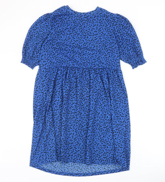 New Look Womens Blue Geometric Polyester A-Line Size 12 Round Neck Pullover