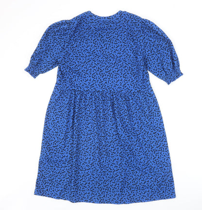 New Look Womens Blue Geometric Polyester A-Line Size 12 Round Neck Pullover