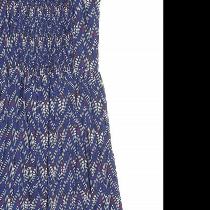 H&M Womens Blue Geometric Viscose Slip Dress Size 8 Scoop Neck Pullover