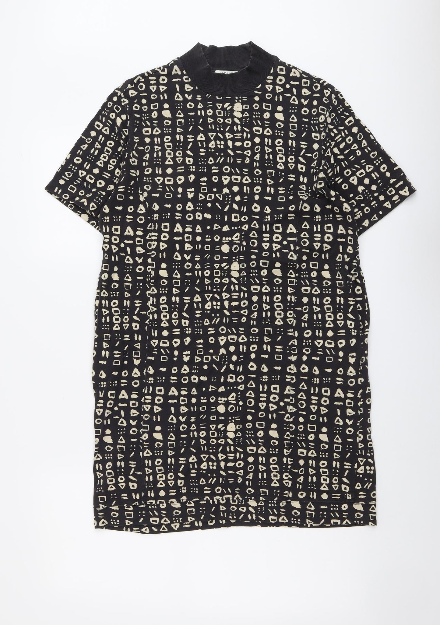 Monki Womens Black Geometric Cotton Shift Size S Round Neck Pullover