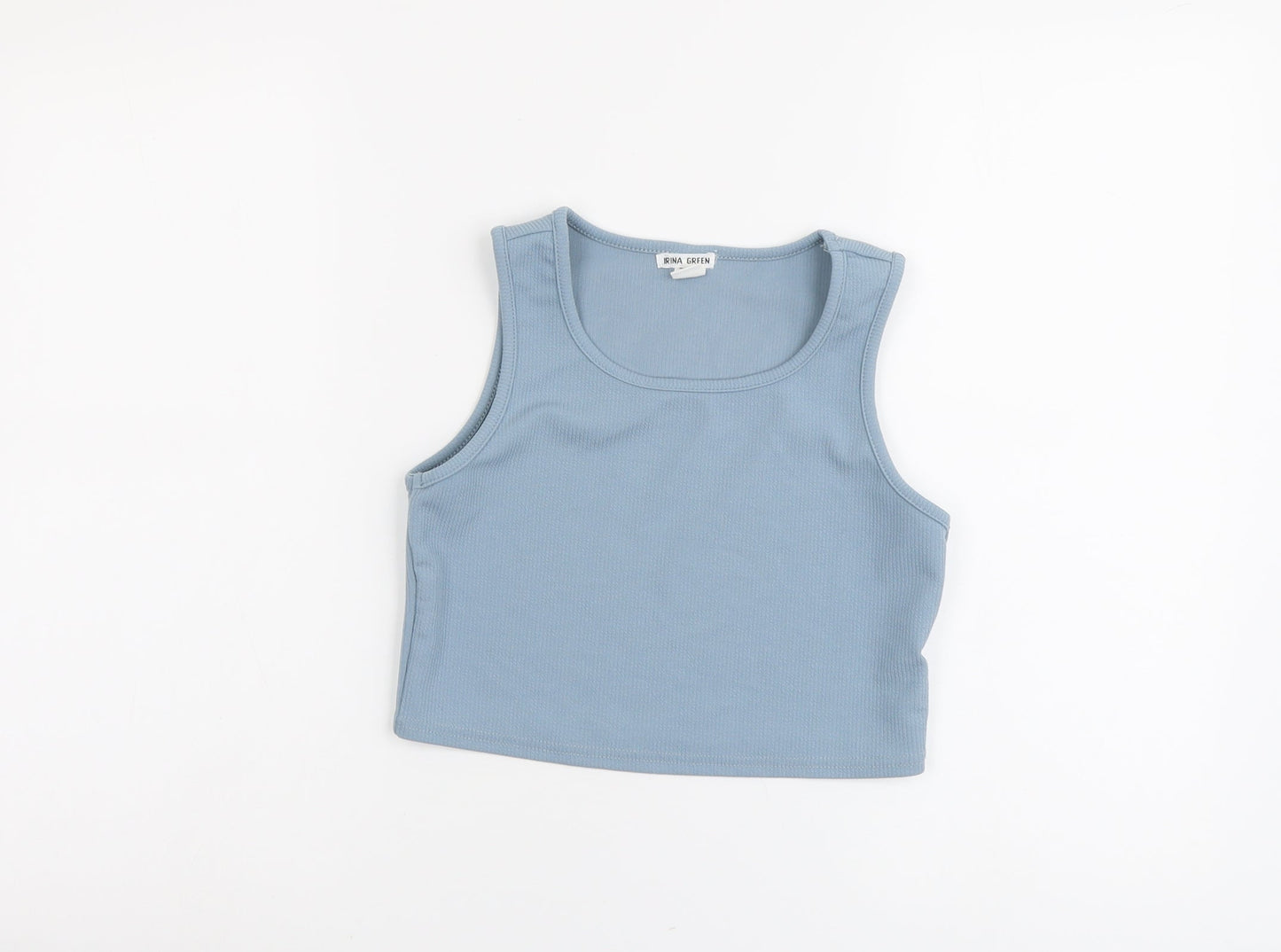 Irina Green Girls Blue Polyester Basic Tank Size 11-12 Years Scoop Neck Pullover