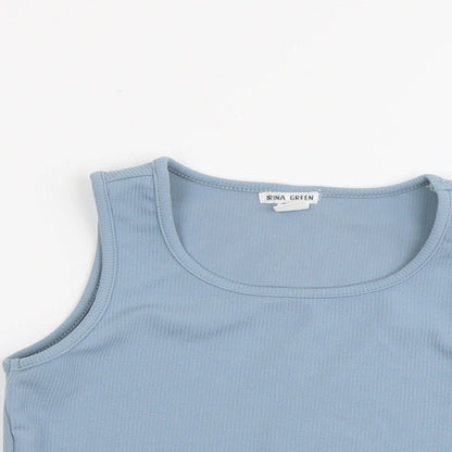 Irina Green Girls Blue Polyester Basic Tank Size 11-12 Years Scoop Neck Pullover