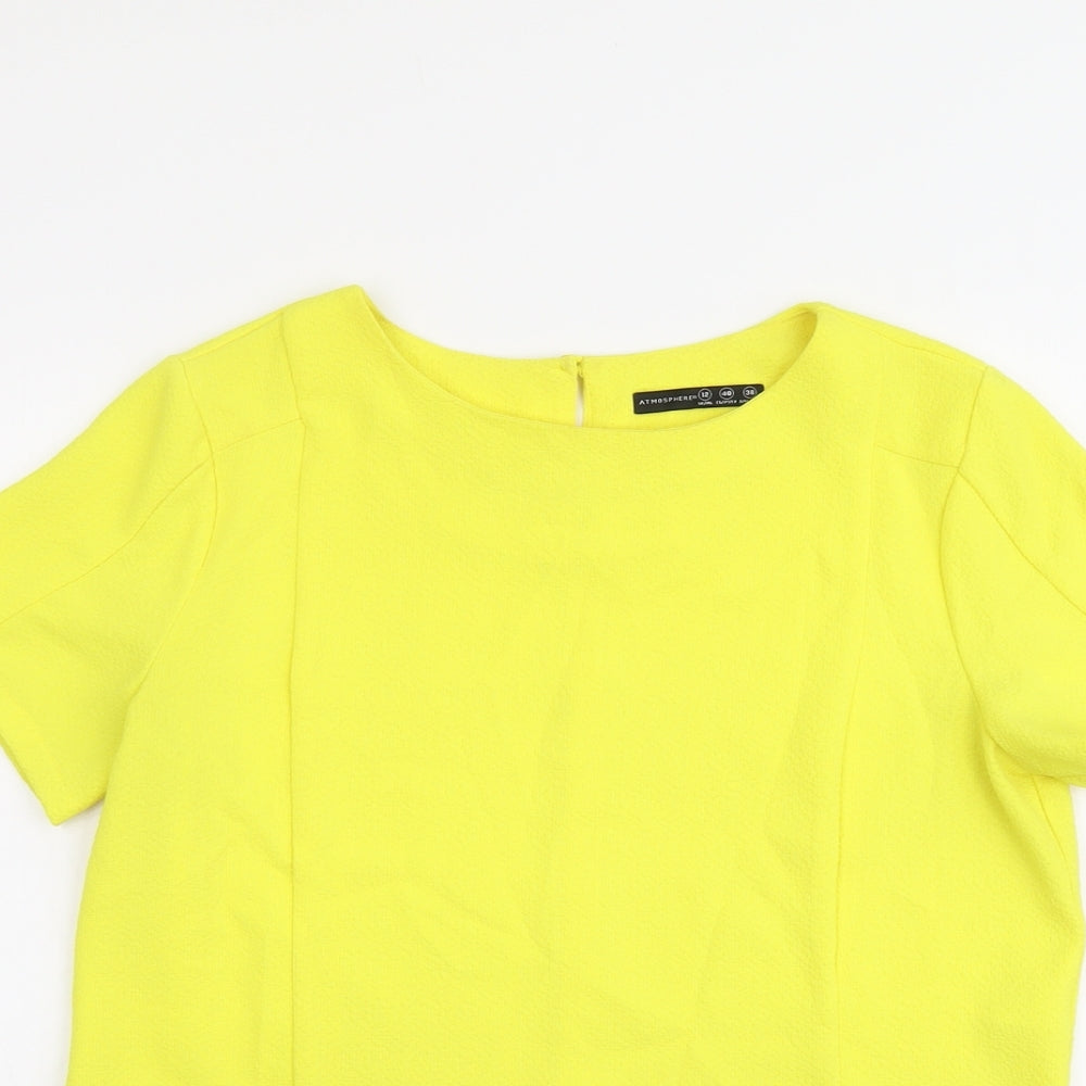 Atmosphere Womens Yellow Polyester Basic Blouse Size 12 Round Neck