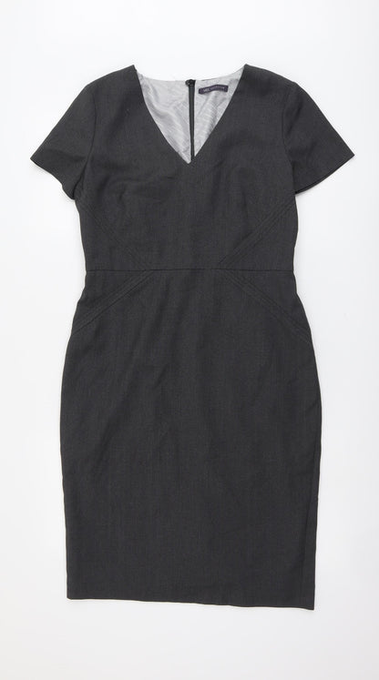Marks and Spencer Womens Grey Polyester A-Line Size 12 V-Neck Zip
