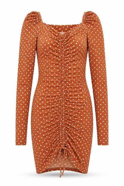 PRETTYLITTLETHING Womens Brown Polka Dot Polyester Bodycon Size 6 V-Neck Pullover