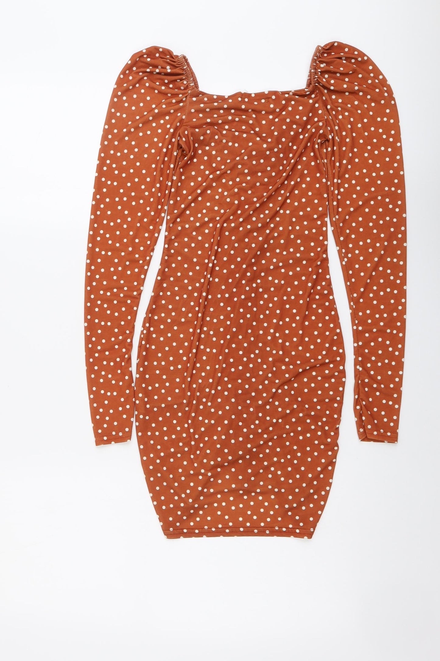 PRETTYLITTLETHING Womens Brown Polka Dot Polyester Bodycon Size 6 V-Neck Pullover