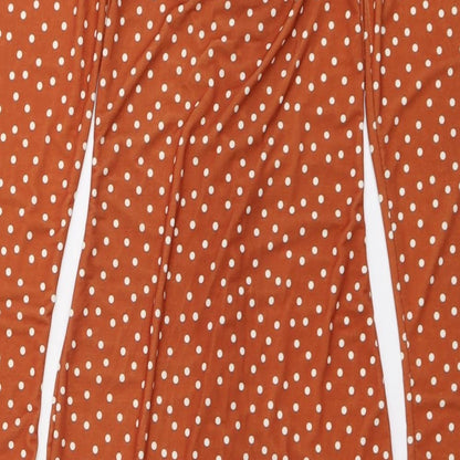PRETTYLITTLETHING Womens Brown Polka Dot Polyester Bodycon Size 6 V-Neck Pullover
