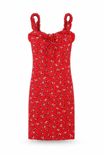 PRETTYLITTLETHING Womens Red Floral Viscose Bodycon Size 8 V-Neck Pullover