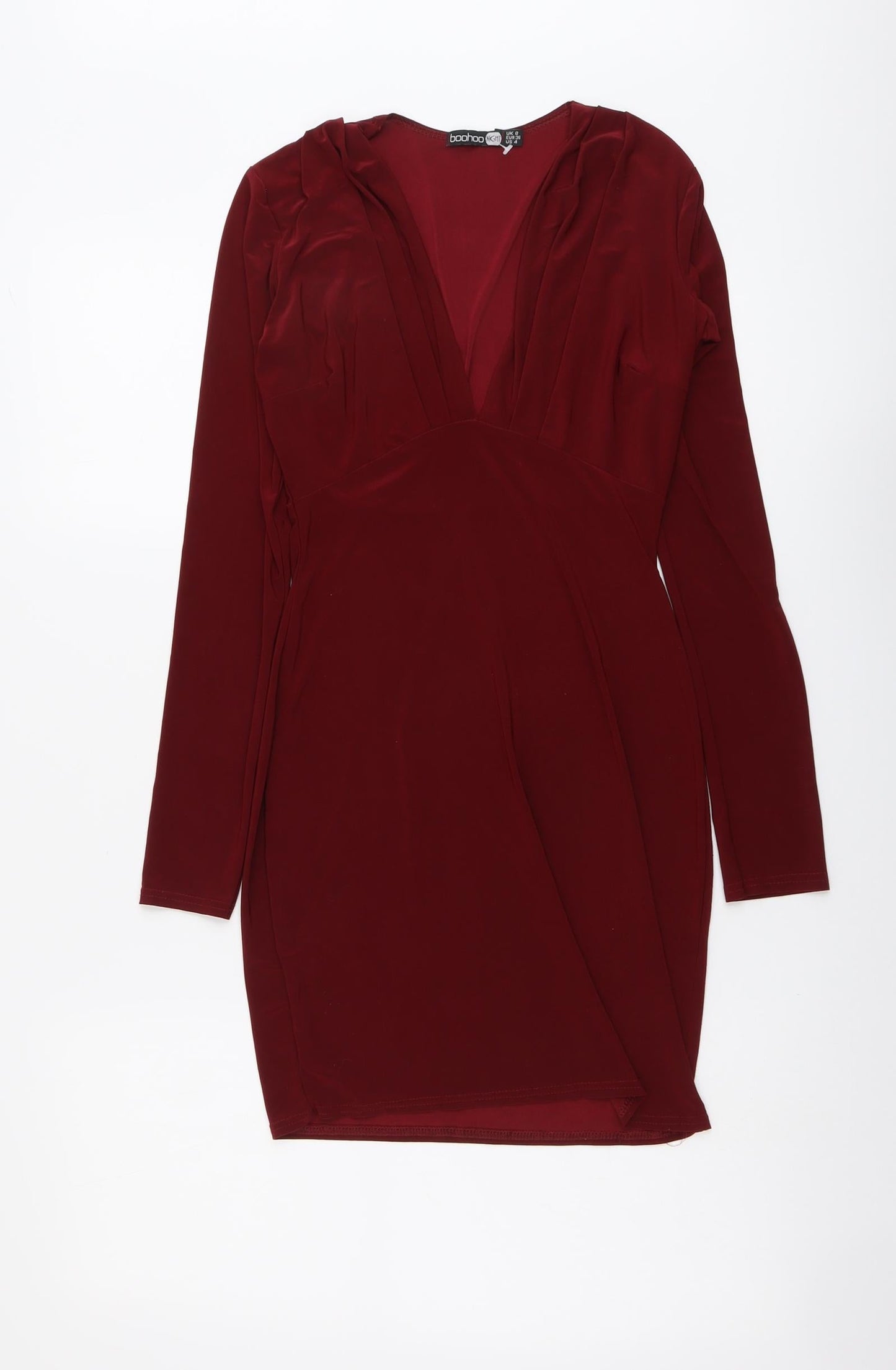 Boohoo Womens Red Polyester Bodycon Size 8 V-Neck Pullover