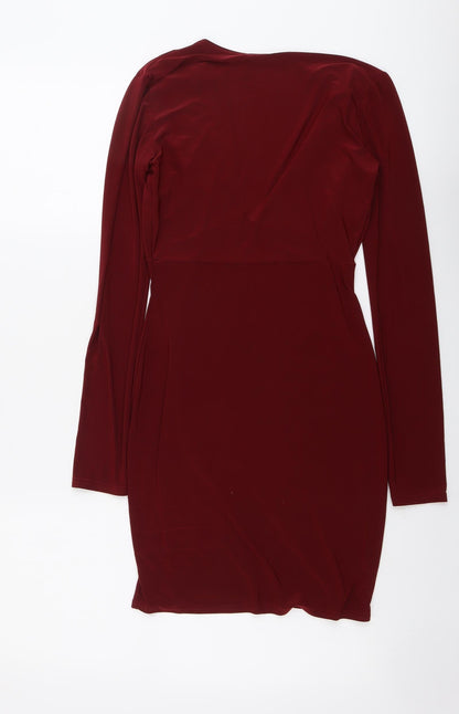 Boohoo Womens Red Polyester Bodycon Size 8 V-Neck Pullover