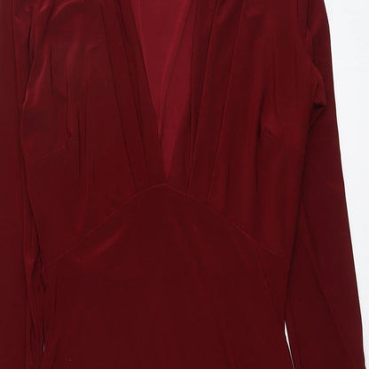 Boohoo Womens Red Polyester Bodycon Size 8 V-Neck Pullover