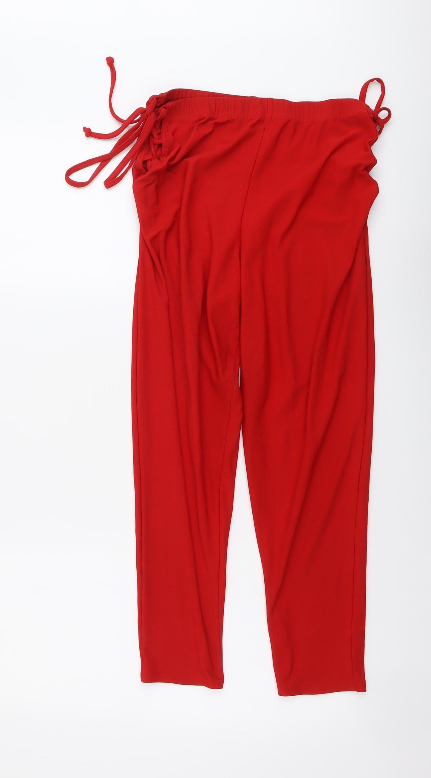 Womens UK Size 14 Boohoo Regular Fit Cropped Red Trousers
