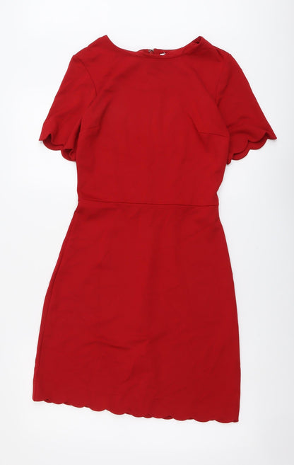 Warehouse Womens Red Viscose A-Line Size 10 Round Neck Zip