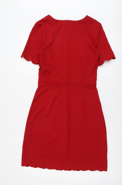 Warehouse Womens Red Viscose A-Line Size 10 Round Neck Zip