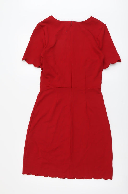 Warehouse Womens Red Viscose A-Line Size 10 Round Neck Zip