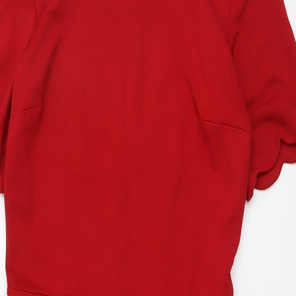 Warehouse Womens Red Viscose A-Line Size 10 Round Neck Zip