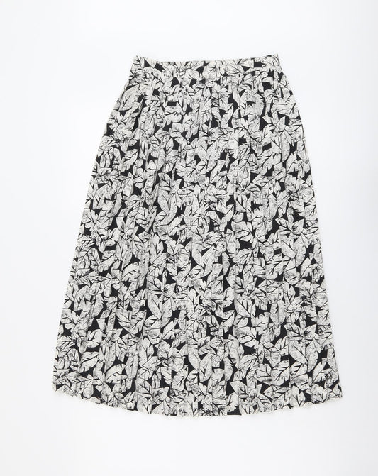 Eastex Womens Black Floral Polyester Pleated Skirt Size 10 Zip