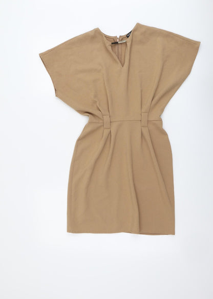 Select Womens Beige Polyester A-Line Size 6 V-Neck Zip