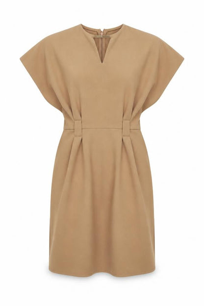 Select Womens Beige Polyester A-Line Size 6 V-Neck Zip