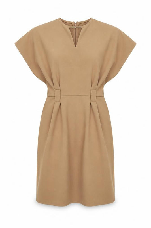 Select Womens Beige Polyester A-Line Size 6 V-Neck Zip