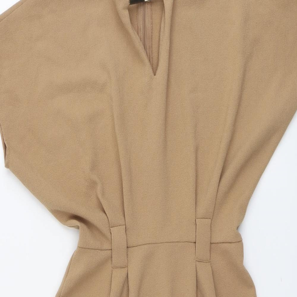 Select Womens Beige Polyester A-Line Size 6 V-Neck Zip