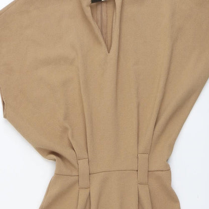 Select Womens Beige Polyester A-Line Size 6 V-Neck Zip