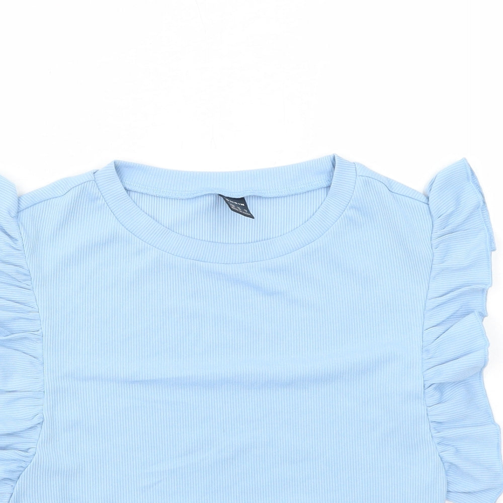 SheIn Womens Blue Polyester Cropped T-Shirt Size XS Round Neck