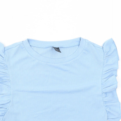 SheIn Womens Blue Polyester Cropped T-Shirt Size XS Round Neck