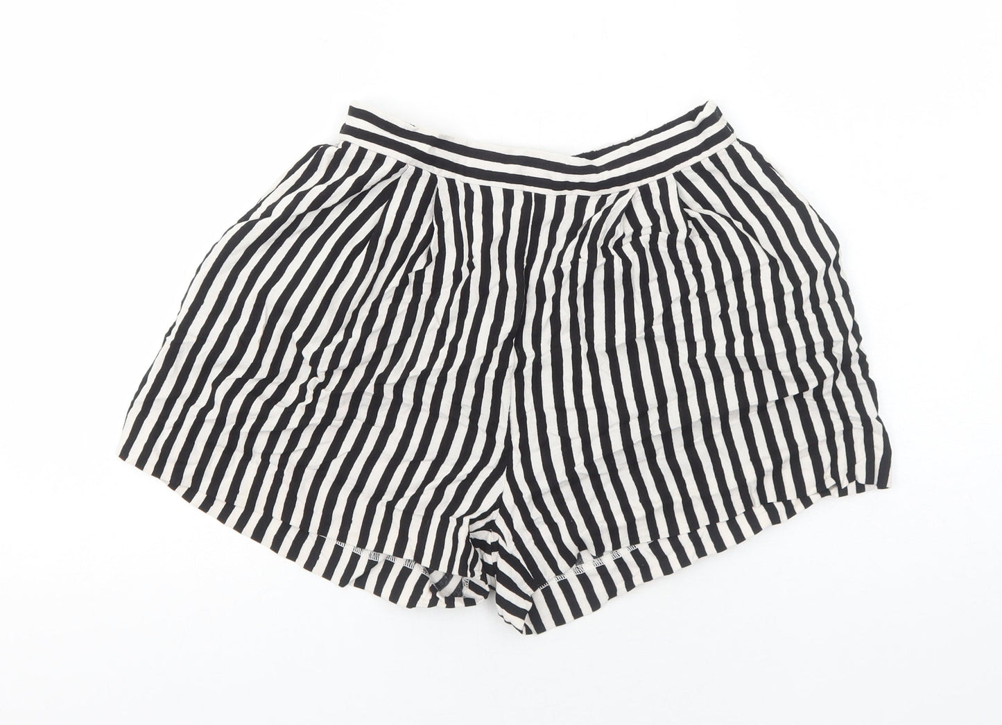 H&M Womens White Striped Viscose Basic Shorts Size 8 Regular Pull On