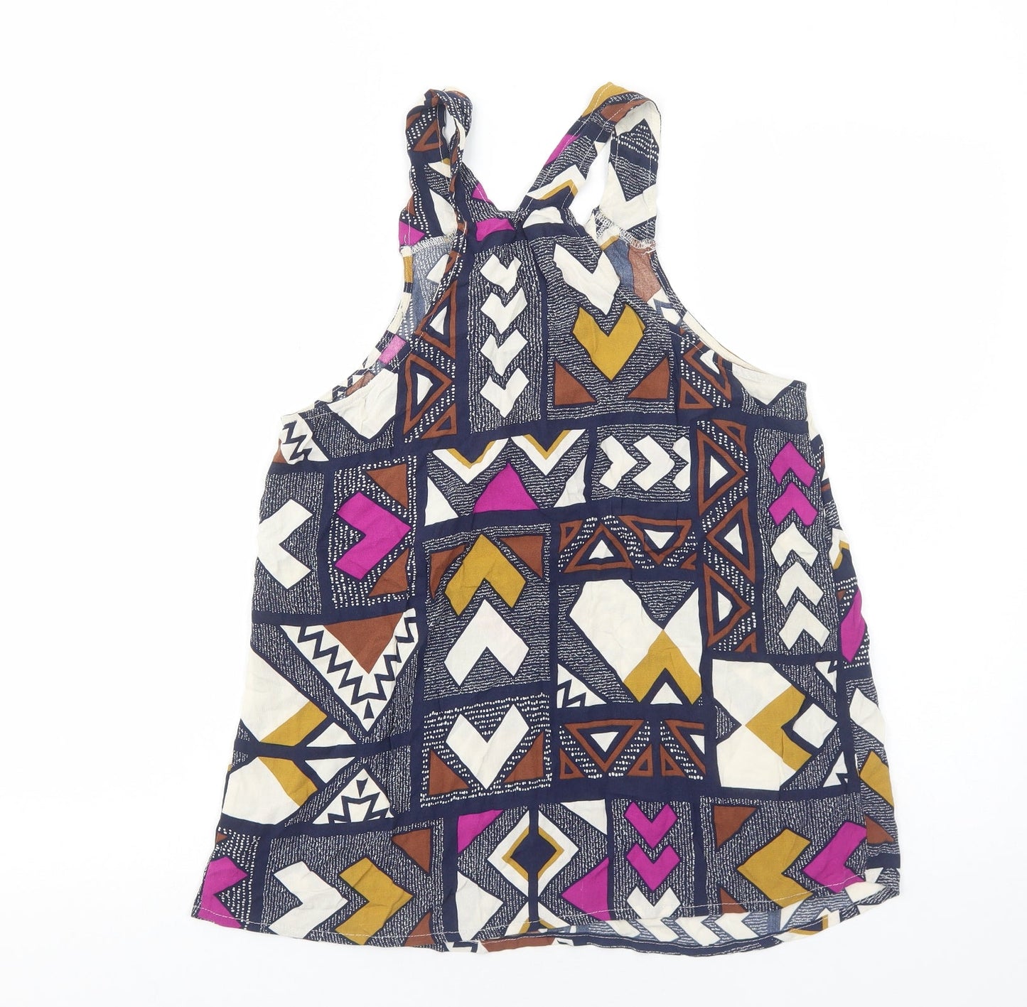 Promod Womens Blue Geometric Viscose Basic Tank Size M V-Neck