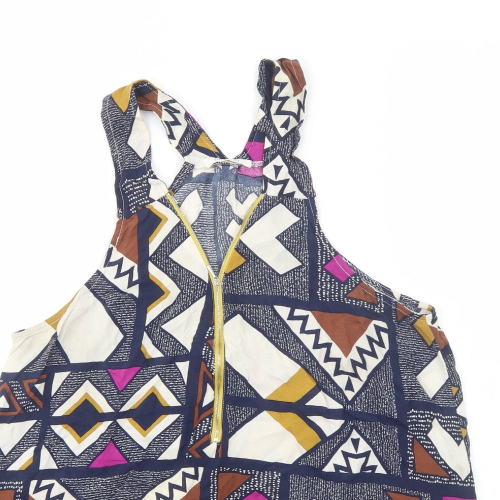 Promod Womens Blue Geometric Viscose Basic Tank Size M V-Neck