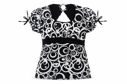 Bassini Womens Black Geometric Polyester Basic T-Shirt Size XL Round Neck
