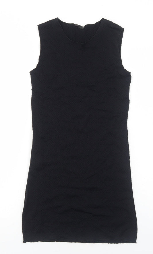 Topshop Womens Black Nylon A-Line Size 8 Round Neck Pullover